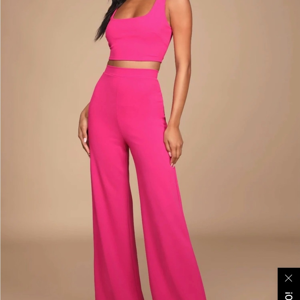 Lulus Only Tonight Hot Pink Two-Piece Wide-Leg Jumpsuit